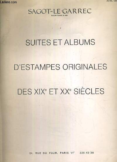 CATALOGUE - N8 - AVRIL 1980 - SUITES ET ALBUMS D'ESTAMPES ORIGINALES DES XIXe et XXe SIECLES.