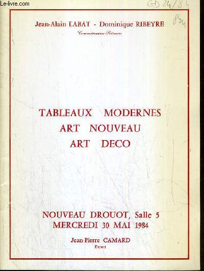 CATALOGUE DE VENTE AUX ENCHERES - NOUVEAU DROUOT - TABLEAUX MODERNES - ART NOUVEAU - ART DECO - SALLE 5 - 30 MAI 1984.