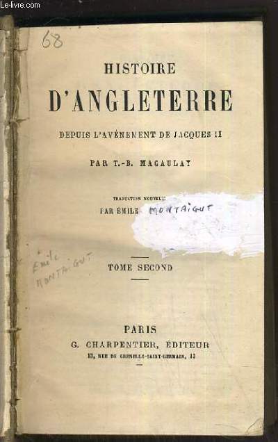 HISTOIRE D'ANGLETERRE DEPUIS L'AVENEMENT DE JACQUES II - TOME 2.