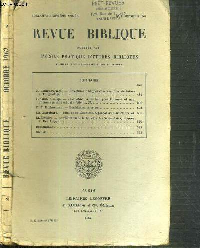 REVUE BIBLIQUE - N4 OCTOBRE 1962