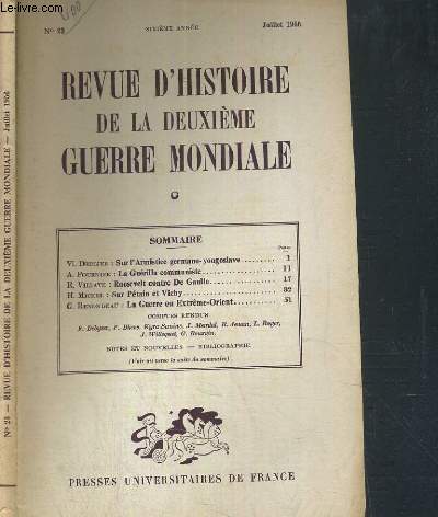 REVUE D'HISTOIRE DE LA DEUXIEME GUERRE MONDIALE - N23 - JUILLET 1956