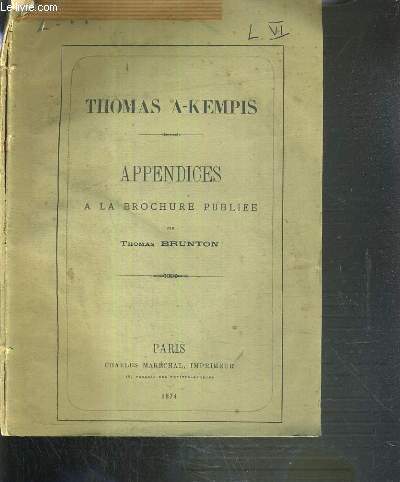 THOMAS A-KEMPIS - APPENDICES A LA BROCHURE