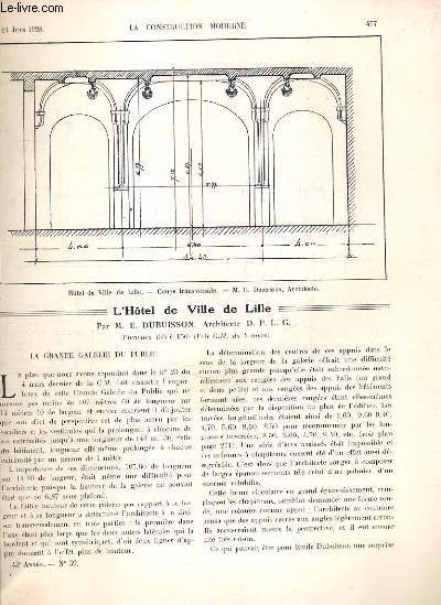 LA CONSTRUCTION MODERNE - 43e VOLUME (1927-1928) - FASCICULE N39 - HORTEL DE VILLE DE LILLE, la grande galerie du public, les epanouissements des piliers de la grande galerie en cours d'execution, lettre d'italie, nouvelle ecole polytechnique de Zurich.