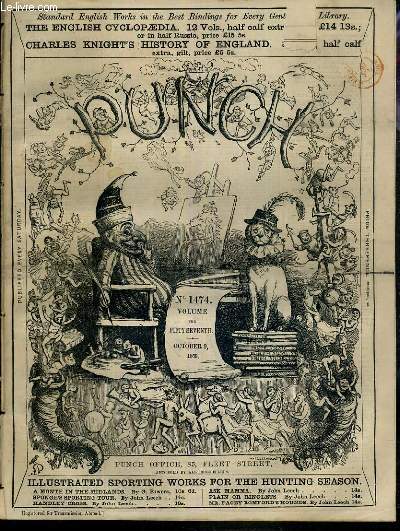 PUNCH OR THE LONDON CHARIVARI - N1474 - VOLUME THE FIFTY-SEVENTH - OCTOBER 9, 1869 - a grin for cheshire cats, the new l.j.c., crowing on one's own-delmonico, the emperor and the press, a stage-wait..