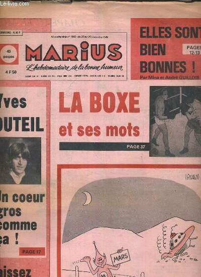 MARIUS - NOUVELLE SERIE - N1640 - DU 20 AU 26 NOVEMBRE 1980 - Yves Duteil un coeur gros comme a ! - la boxe et ses mots - laissez bruler les petits papier d'Armenie..