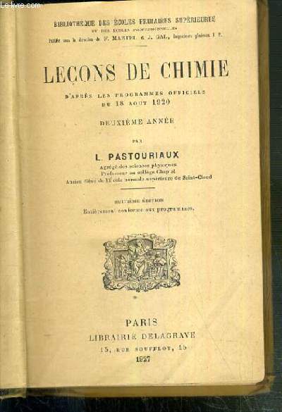 LECONS DE CHIMIE D'APRES LES PROGRAMMES OFFICIELS DU 18 AOUT 1920 - DEUXIEME ANNEE
