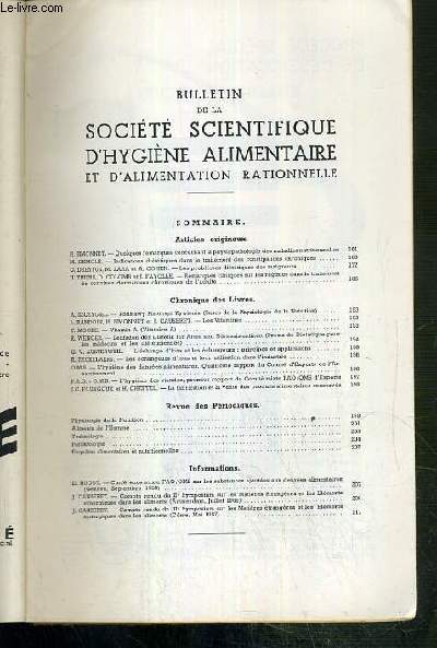 L'ALIMENTATION ET LA VIE - BULLETIN DE LA SOCIETE SCIENTIFIQUE D'HYGIENE ALIMENTAIRE - VOLUME 45 - ANNEE 1957 - NUMEROS 7-8-9