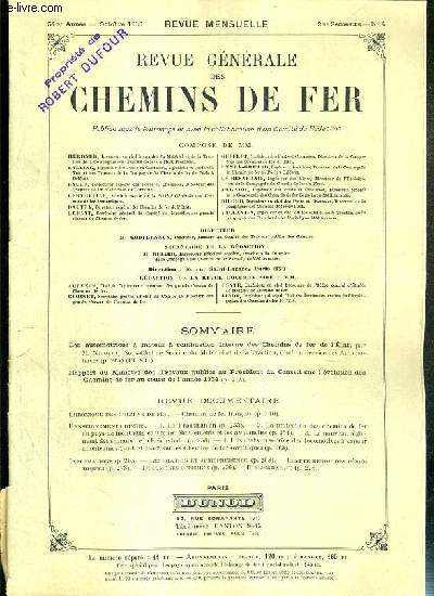 REVUE GENERALE DES CHEMINS DE FER - OCTOBRE 1935 - N4 - 2me SEMESTRE - 54e ANNEE - LES AUTOMOTRICES DES CHEMINS DE FER DE L'ETAT -