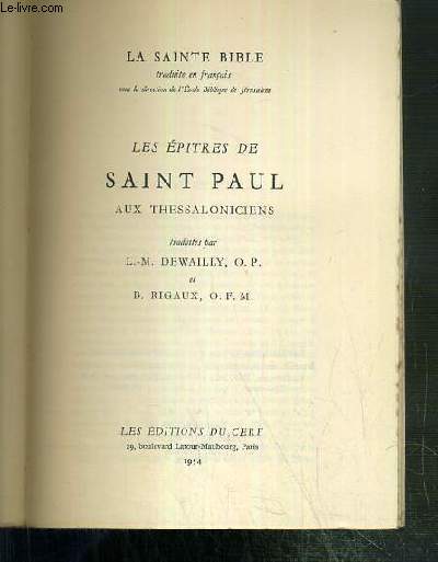 LES EPITRES DE SAINT PAUL AUX THESSALONICIENS - LA SAINTE BIBLE