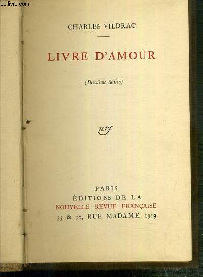LIVRE D'AMOUR (DEUXIEME EDITION)
