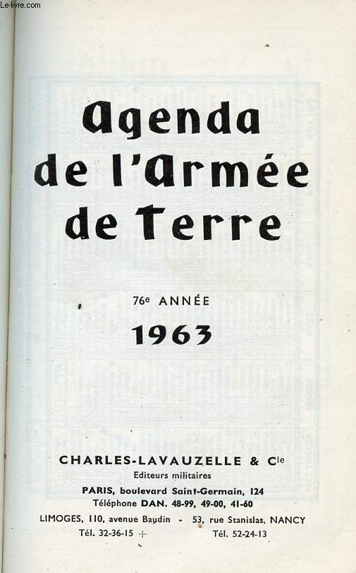 AGENDA DE L'ARMEE DE TERRE 1963.