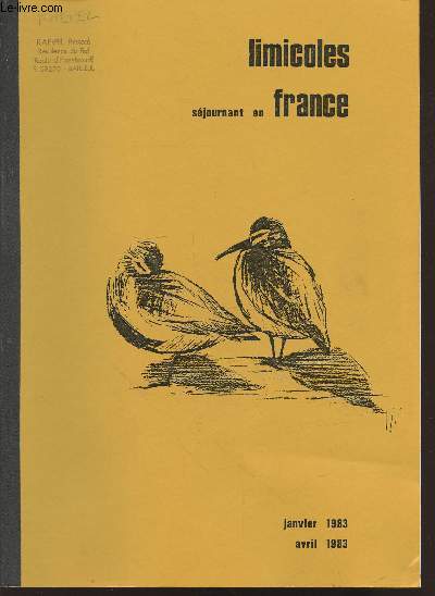 Limicoles sjournant en France Janvier -Avril 1983
