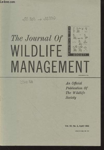 The Journal of Wildlife Management Volume 59 Number 2 April 1995. Sommaire: Sex and age characteristics of harvested brown bears in the Oshima Peninsula Japan - Density-dependent responses of Gray-tailed voles to mowing - etc.