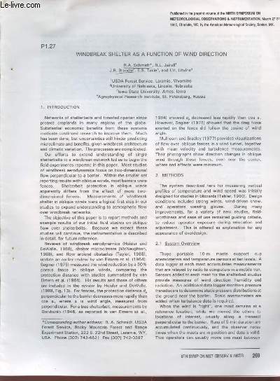 Tir  part : Ninth Symposium on Meteorological Observations & Instrumentation March 27-91, 1995 : Windbreak shelter as a function of wind direction