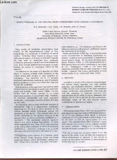 Tir  part : 11th Symposium on Boundary Layers and turbulence March 27-31, 1995 : Static pressure at the ground under atmospheric flow across a winderbreak.