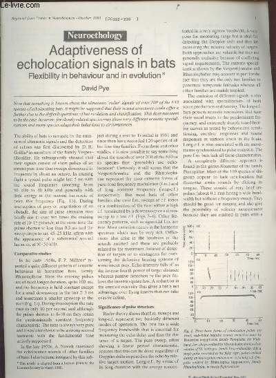 Tir  part : Trends in NeuroSciences : Adaptiveness of echologcation signals in bats : Flexibility in behaviour and in evolution.