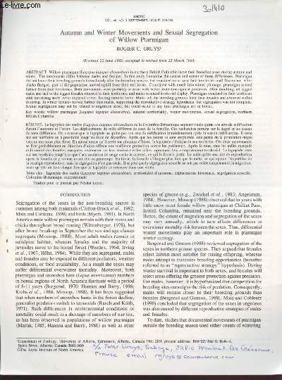 Tir  part : Arctic Vol.46 n3 : Autumn and winter movements and sexual segregation of willow ptarmigan.