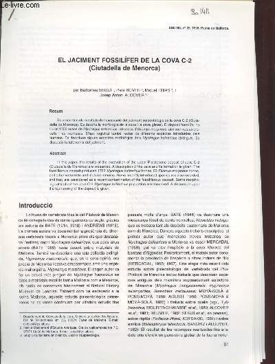 Tir  part : ENDINS n22 : El Jaciment fossilifer de la Cova C-2 (Ciutadella de Menorca)