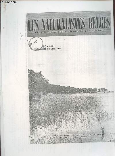 Photocopies : Les Naturalistes Belges Tome 60 n9-10 Septembre-Octobre 1979.