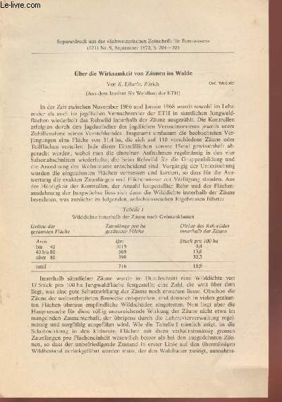 Tir  part : Schweizerischen Zeitschrift fr Forstwesen Vol. 121 n9 : ber die wirksamkeit von Zunen im Walde.