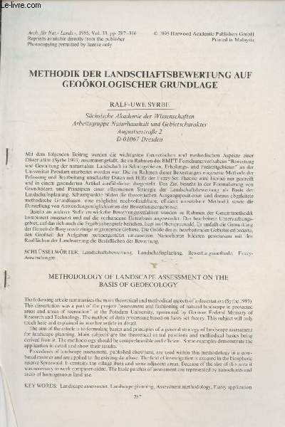 Tir  part : Arch. fr Nat. Lands Vol.33 (1995) : Methodik der landschaftsbewertung auf Geokologischer grundlage