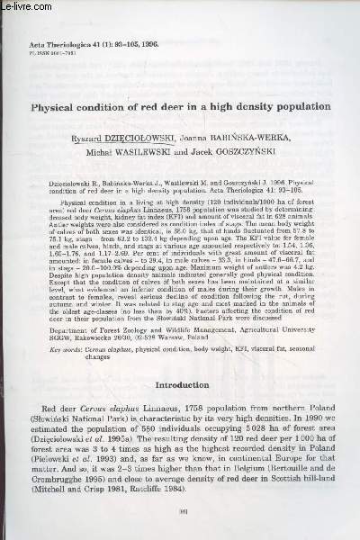 Tir  part : Acta Theriologica Vol.41 n1 (1996) : Physical condition of red deer in a high density population.