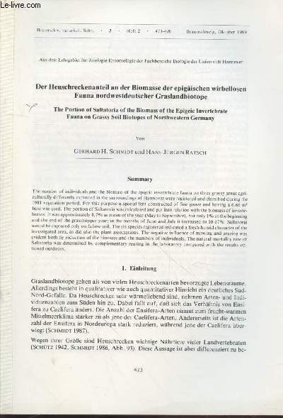 Tir  part : Braunschw. Naturk. Schr. Vol.3 n2 : Der heuschreckenanteil an der Biomasse der epigischen wirbellosen fauna nordwestdeutscher Graslandbiotope.