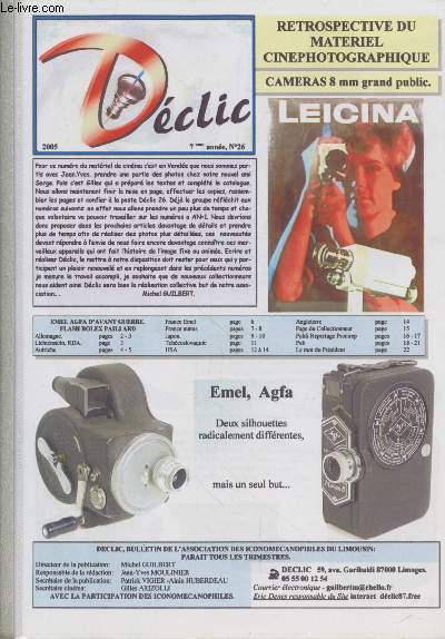 Dclic n26 - 2005 (7me anne) - Retrospective du matriel photographique : Camra 8mm grand public. Sommaire : Emel AGFA d'avant guerre - Flash Bolex Paillard - etc.