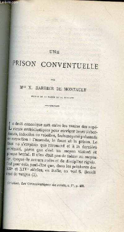 Tir  part : Une prison conventuelle - Bulletin de la Socit Archologique et Historique de la Charente Quatrime srie - Tome 10 - Anne 1875