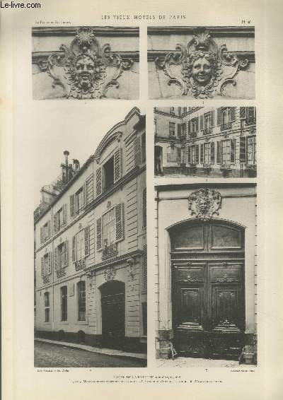 Htel de la Fayette rue d'Anjou n8 : Mascarons des fentres sur la Cour, faade de l'htel, cour, dtail de la porte - Planche n26 en noir et blanc extraite de l'ouvrage 