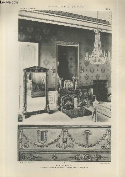 Htel de Charost : Chambre  coucher de la princesse Pauline Borghse, dtail du lit- Planche n36 en noir et blanc extraite de l'ouvrage 
