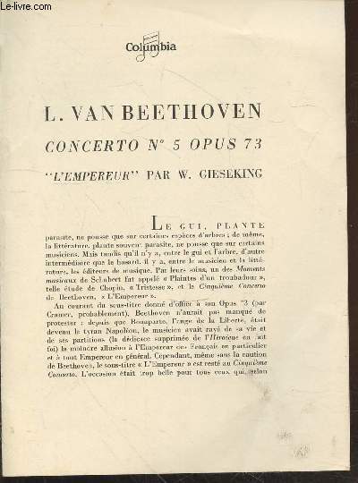 L. Van Beethoven concerto n5 Opus 73 