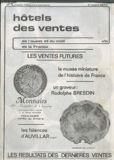 Htels des ventes de l'ouest et du midi de la France n1 - 1er mars 1977