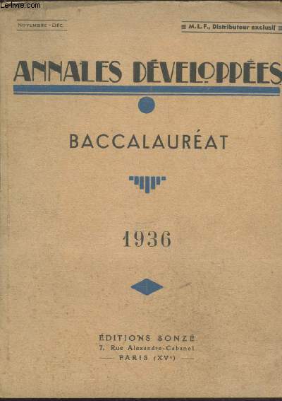 Anglais - Annales dveloppes Baccalaurat novembre-dcembre 1936