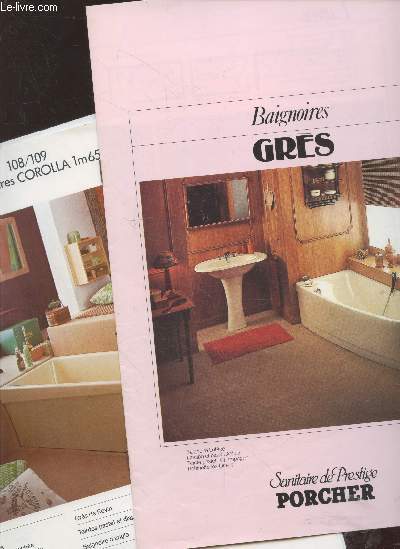 Lot de 7 brochures sur les baignoires Sanitaires de Prestige Porcher : Baignoires Grs - Baignoires Fonte -