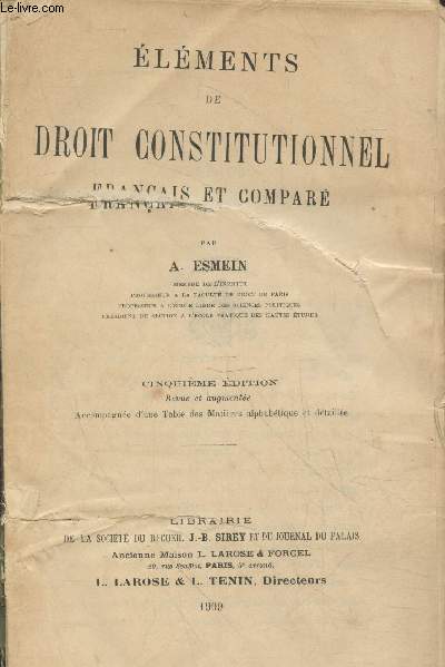 Elment de Droit Constitutionnel franais et compar (5me dition)
