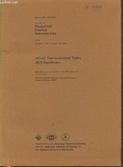 JANAF Thermochemical Tables, 1978 Supplement - Tir  part n120 du 