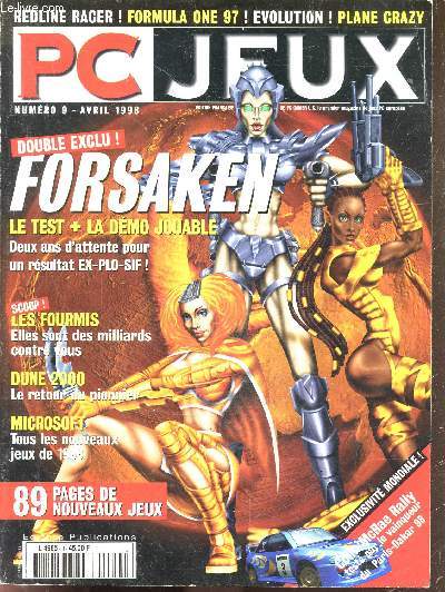 PC JEUX n9 avril 1998- Forsaken test + demo jouable, les fourmis elles sont des milliards contre vous, dune 2000 le retour du pionnier, microsoft tous les nouveaux jeux de 98, colin mcrae rally teste par le vainqueur du paris dakar 98, soldiers at war,..