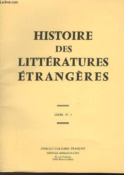 HISTOIRE DES LITTERATURES ETRANGERES - COURS N3