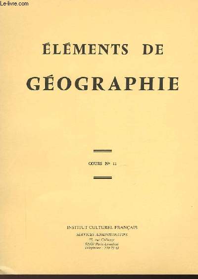 ELEMENTS DE GEOGRAPHIE - COURS N11