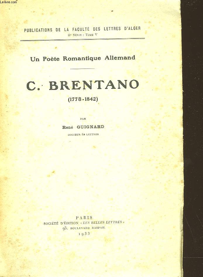 UN POETE ROMANTIQUE ALLEMAND - C. BRENTANO (1778-1842)