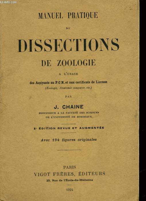 MANUEL PRATIQUE DE DISSECTIONS DE ZOOLOGIE