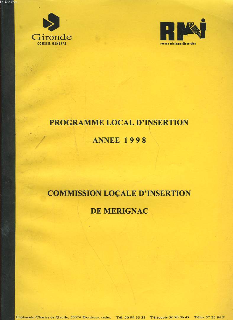 PROGRAMME LOCAL D'INSERTION - COMMISSION LOCALE D'INSERTION DE MERIGNAC