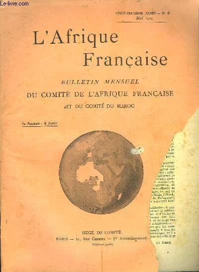COMITE DE L'AFRIQUE FRANCAISE - 22 ANNEE - N5