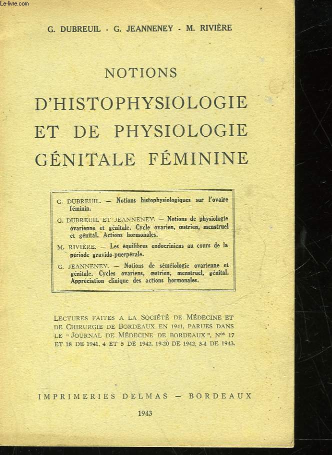 NOTIONS D'HISTOPHYSIOLOGIE ET DE PHYSIOLOGIE GENITALE FEMININE
