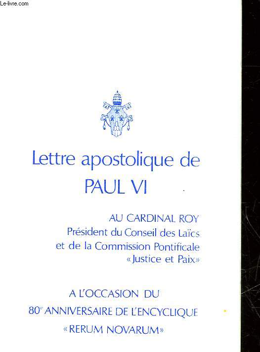 LETTRE APOSTOLIQUE DE PAUL VI AU CARNIRAL ROY