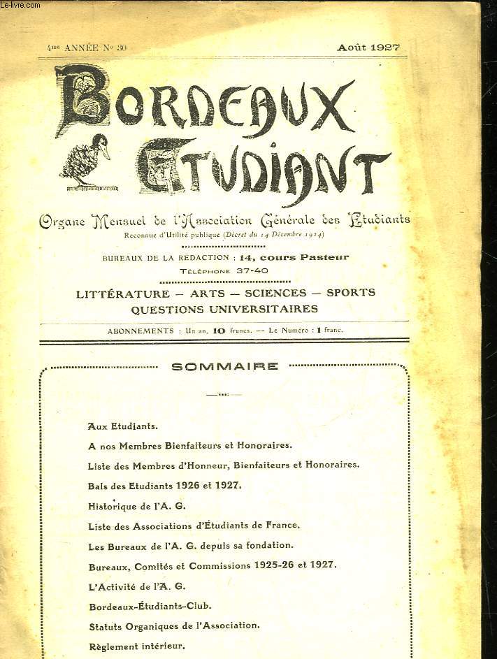 BORDEAUX ETUDIANT - 4 ANNEE - N22 ET N30