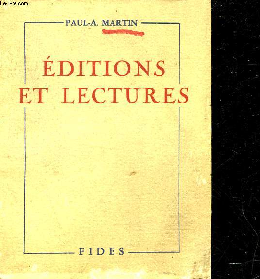 EDITIONS ET LECTURES