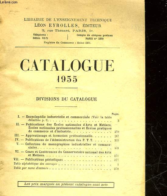 CATALOGUE 1955 - LIBRAIRIE DE L'ENSEIGNEMENT TECHNIQUE