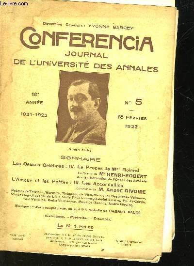 CONFERENCIA - JOURNAL DE L'UNIVERSITE DES ANNALES - 16 ANNEE - N5